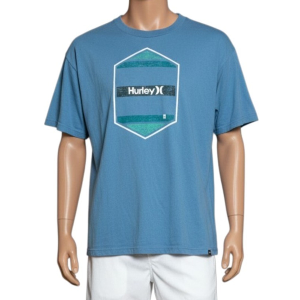Hurley Graphic Tee Mens XL Steel Blue Surf Skate Stripe Logo Casual Streetwear